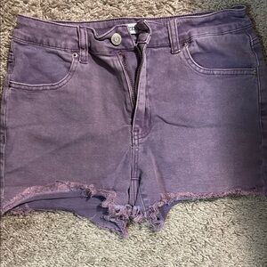Zenana Outfitters Purple Jean Shorts with Distressed Hem